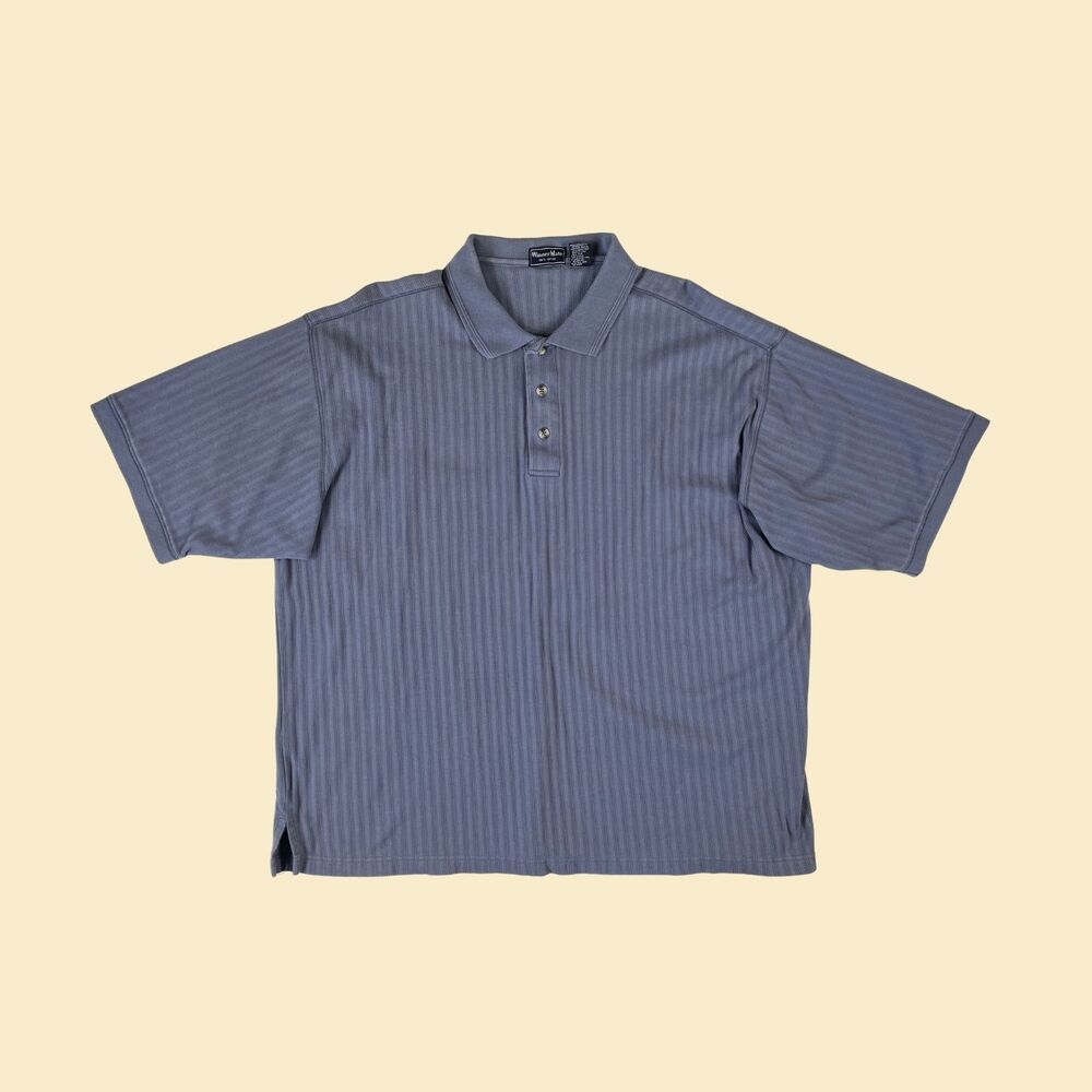 90s XXL blue polo shirt by Winnermate, vintage 1990s mens ribbed short sleeve